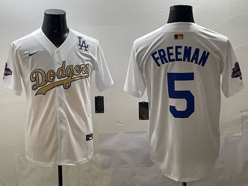 Men Los Angeles Dodgers #5 Freeman White Champion gold character 2025 Nike MLB Jersey style 33114->los angeles dodgers->MLB Jersey